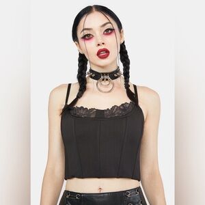 Black Lace Trim Corset Top